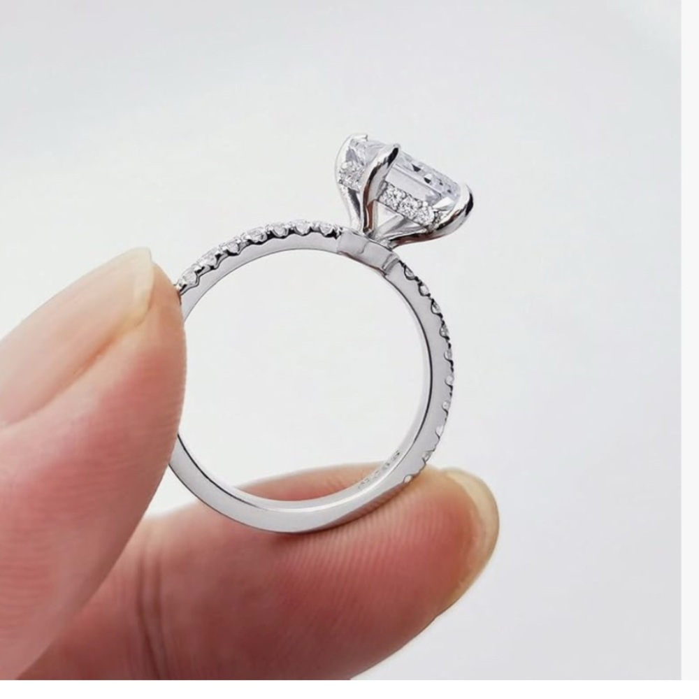 2ct Cushion/Princess/Emerald Cut CZ Ring Platinum Plated Sterling -Silve… - Picture 4 of 9